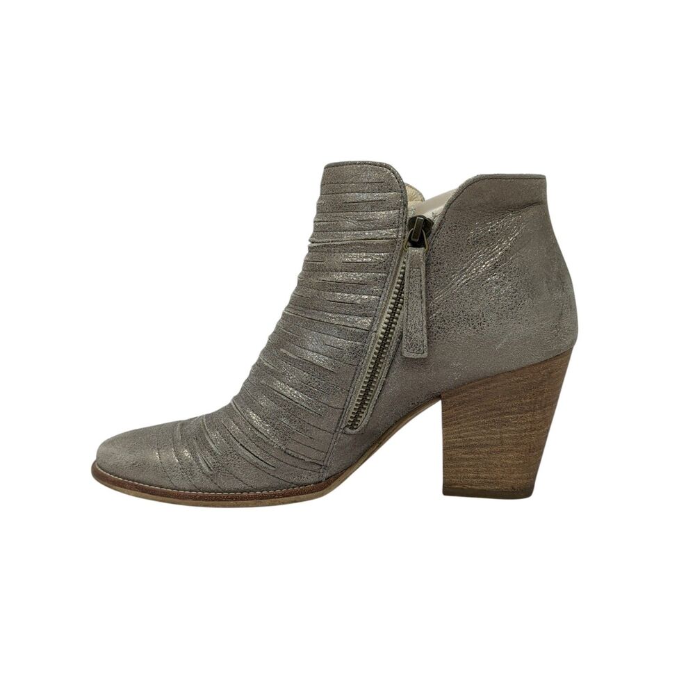 Paul Green Malibu Silver Sliced Leather Heeled Ankle Boots Womens 7.5 - Picture 3 of 13